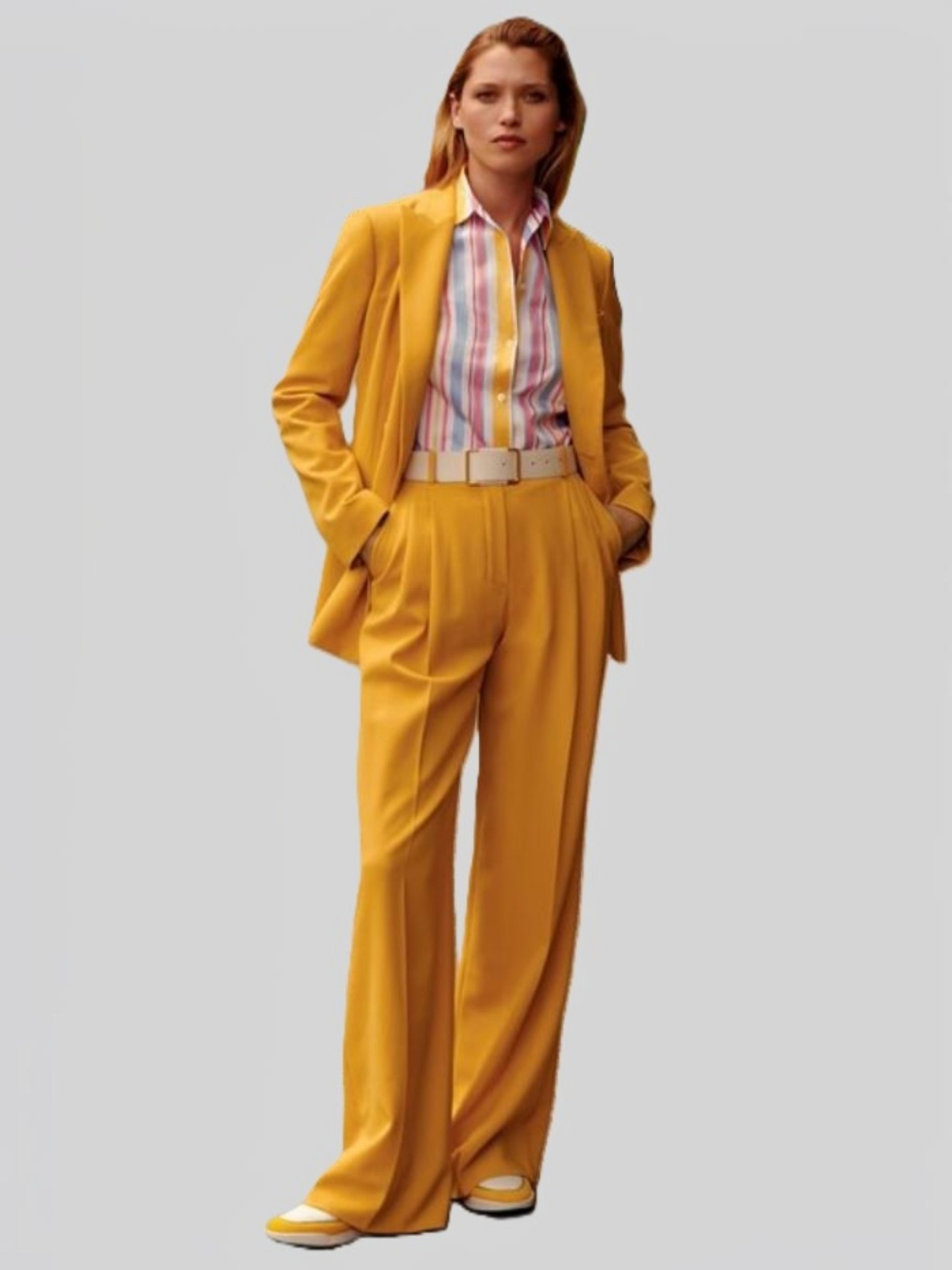 Androgyne stijl pak in geel