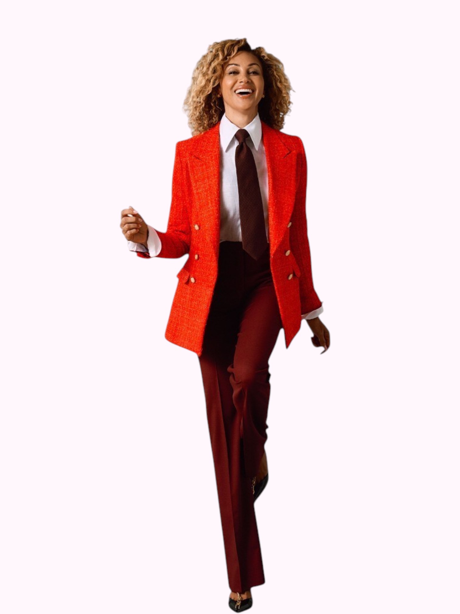 Vrouwenpak op maat powersuit met stropdas