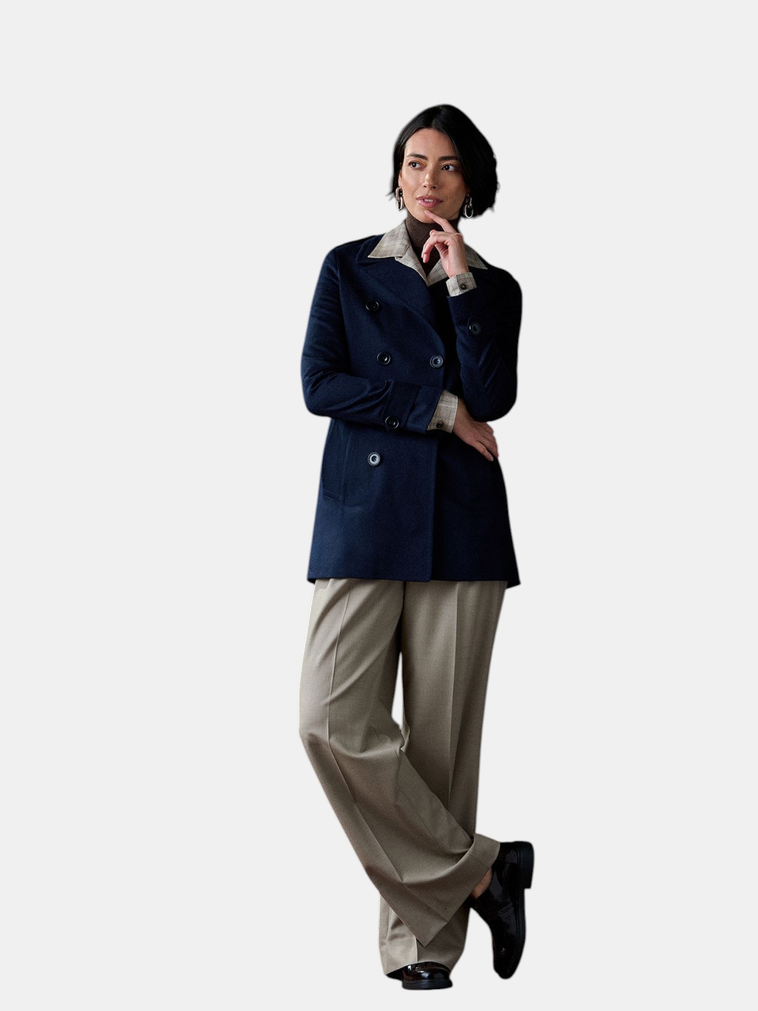 Maatpak vrouw zakelijk grijs en blauw stijlvol elegant