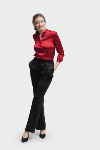 Dames-blouse-rood-glanzend-op-maat-gemaakt (