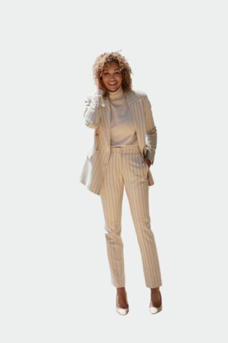 Dames-maatpak-streep-beige
