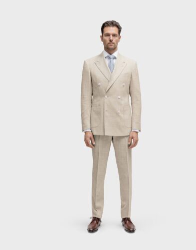 Double-breasted-zomers-pak-op-maat-linnen-beige