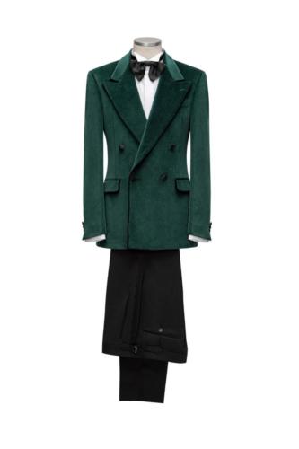 Groen velours smoking dinnerjacket met double breasted sluiting
