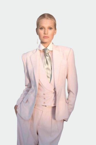 Dames pak op maat roze met gilet