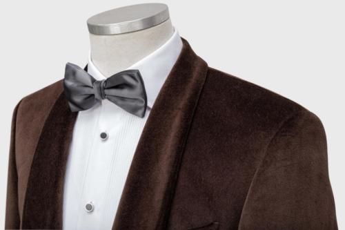 Unieke bruin velourse smoking op maat gemaakt trouw smoking