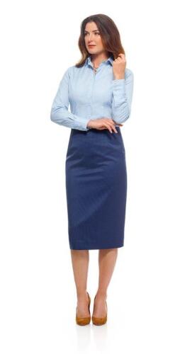 Zakelijke-kokerrok-met-blouse-in-blauw